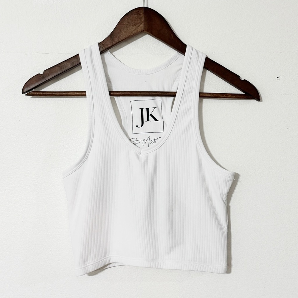 JadyK White Ribbed Crop Athletic Tank S/M